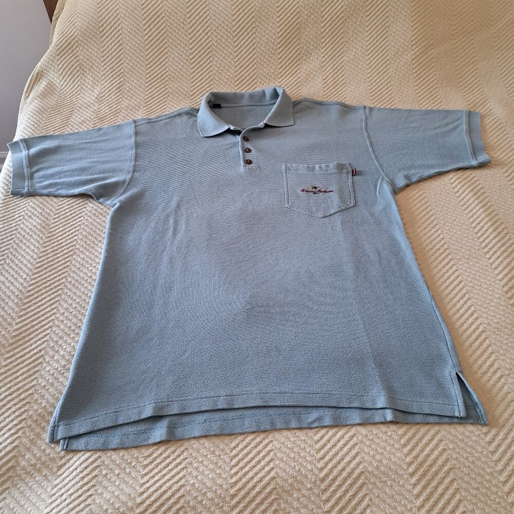 Vintage Tommy Bahama Logo Polo Shirt Textured Cotton Distressed Green Size XXL